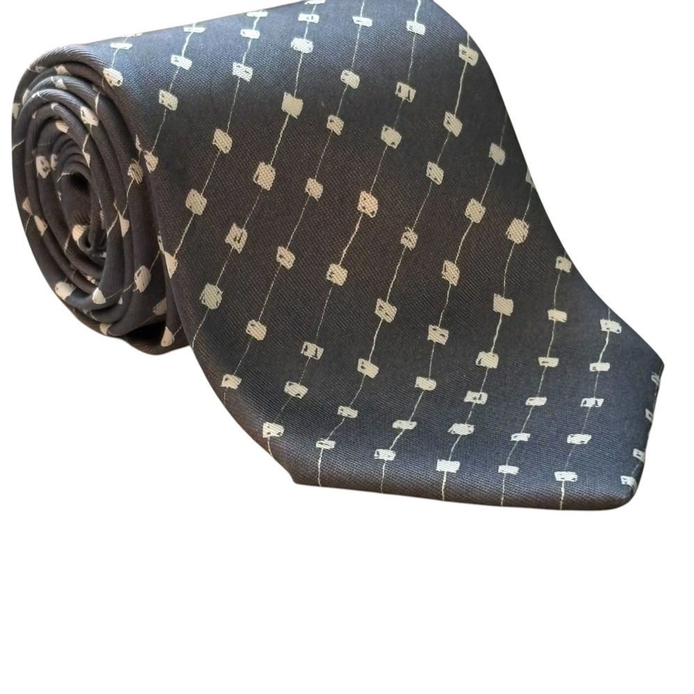 Charvet Tie Mens OS Silk Grey Geometric Square Pattern Made in France Luxury